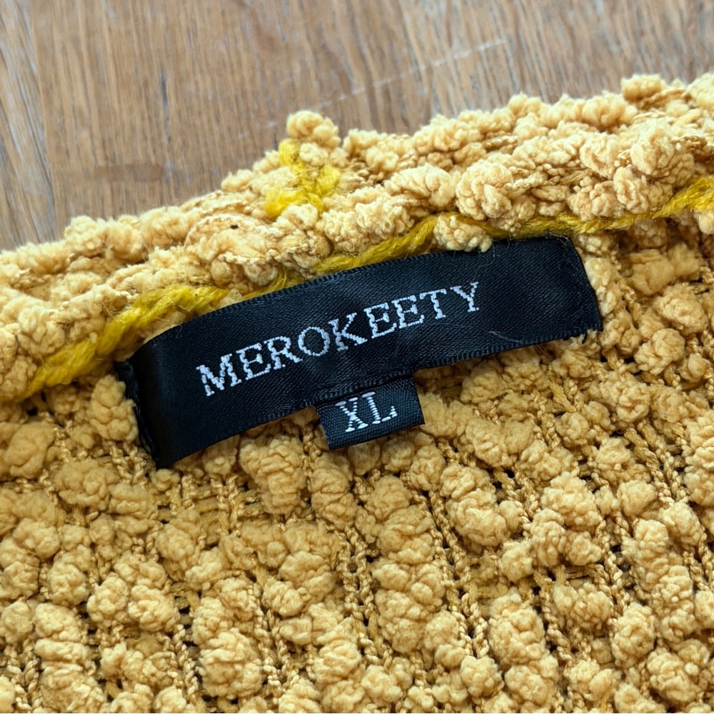 Merokeety XL Mustard Open Front Nubby Knit Cardigan Sweater - Picture 5 of 8
